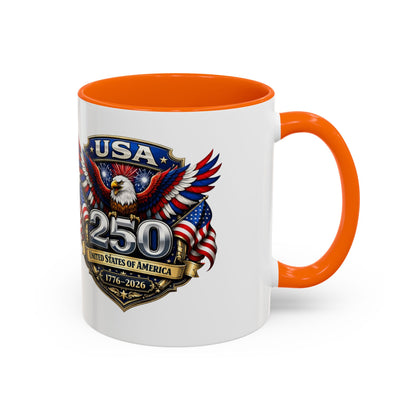 USA 250th Anniversary Accent Coffee Mug – Patriotic Eagle & Flag 1776–2026