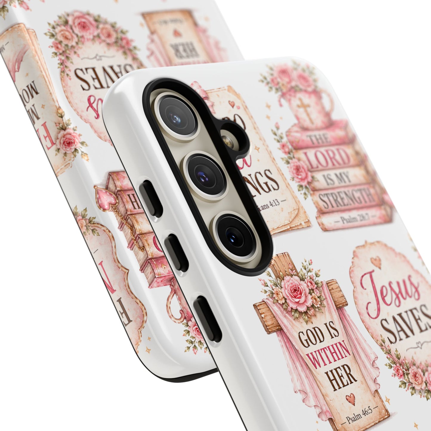 Christian Phone Case — Jesus Saves Floral Tough Case with 'God Is Within Her' & 'Trust God' Design