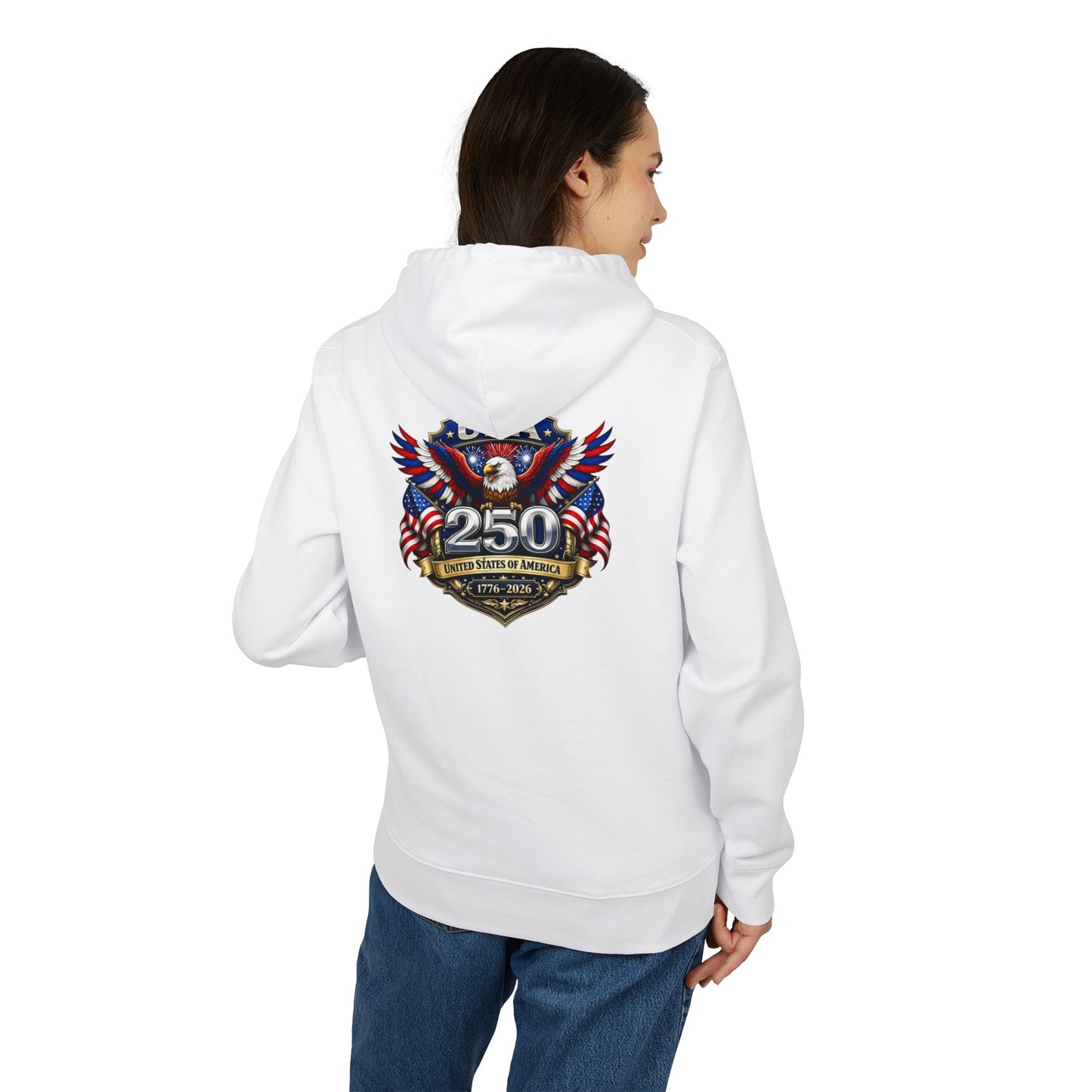 Patriotic USA 250th Anniversary Hoodie — Eagle Flag Emblem