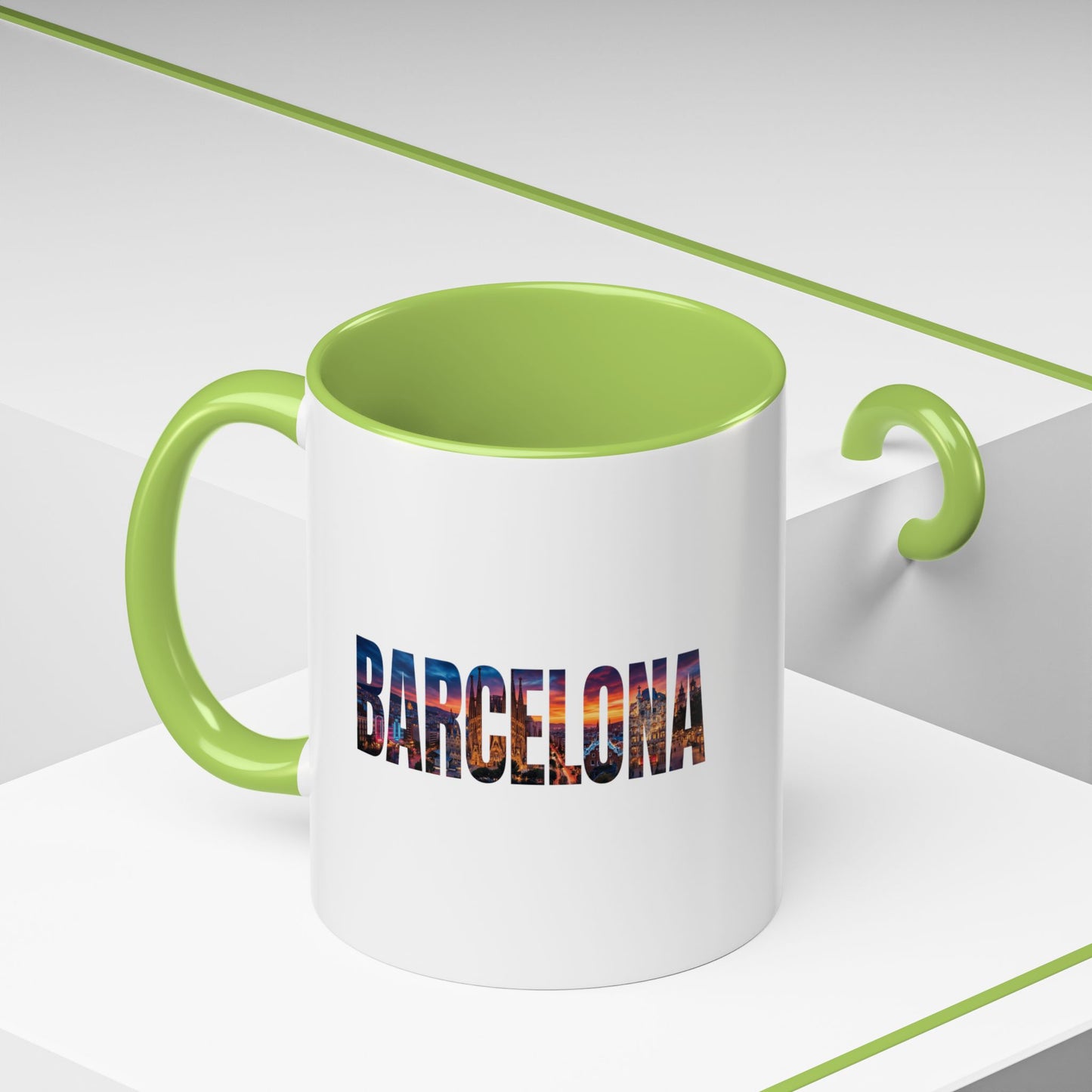 Barcelona Accent Coffee Mug — Scenic Cityscape Text Travel Souvenir (11/15oz)
