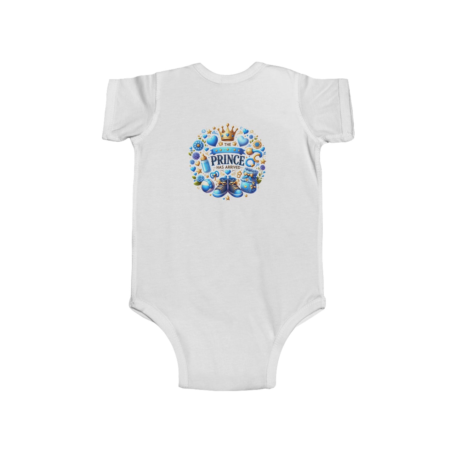 Baby Bodysuit - 'Little Prince' Blue Crown Floral Newborn Onesie