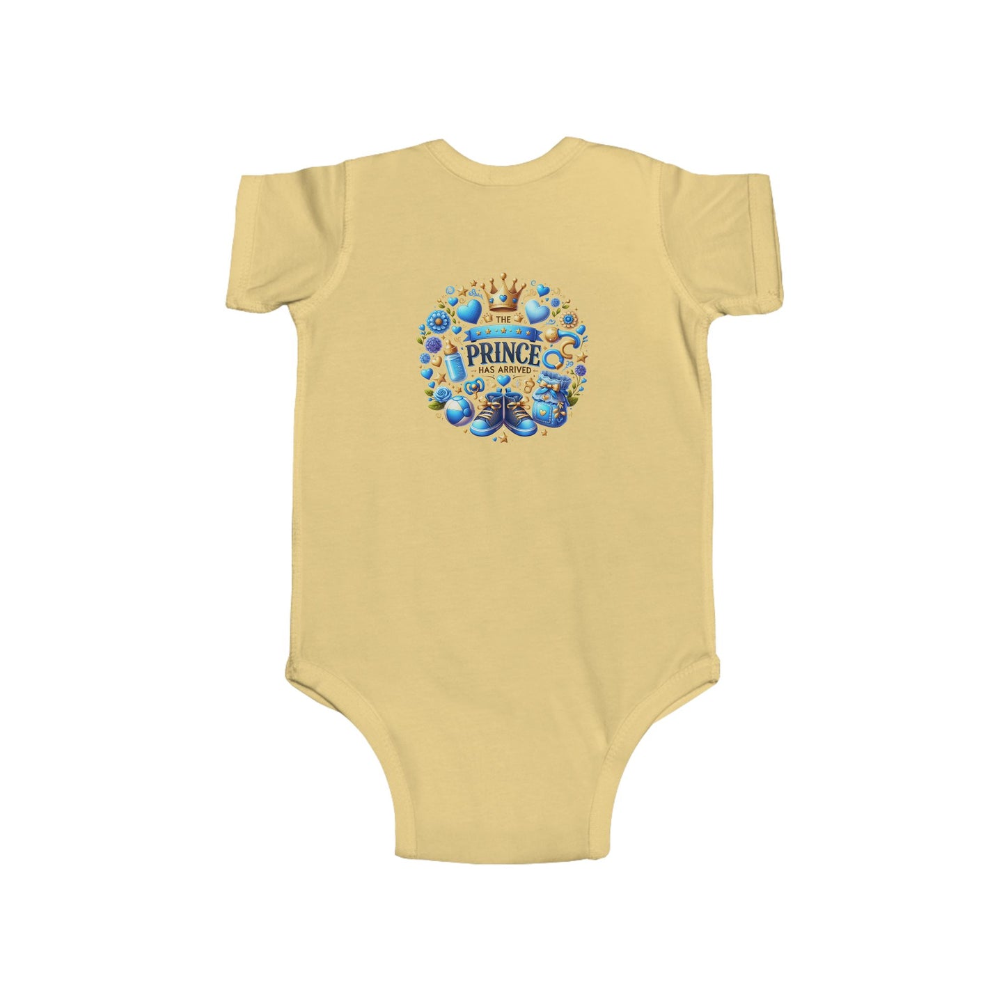 Baby Bodysuit - 'Little Prince' Blue Crown Floral Newborn Onesie
