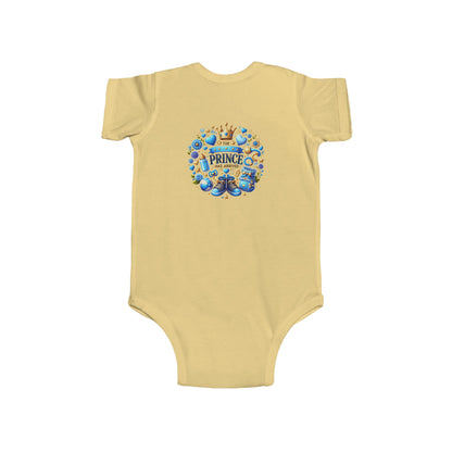 Baby Bodysuit - 'Little Prince' Blue Crown Floral Newborn Onesie