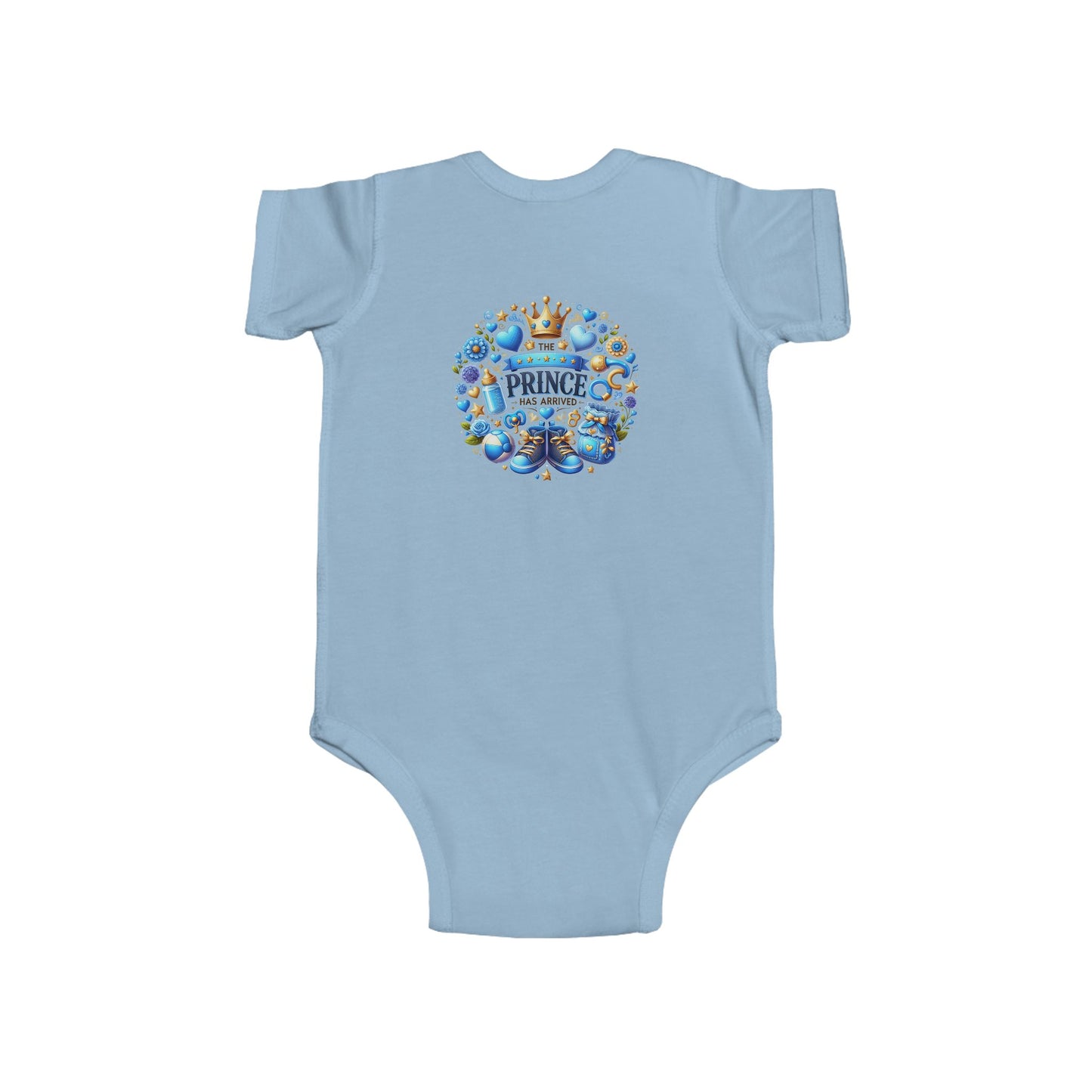 Baby Bodysuit - 'Little Prince' Blue Crown Floral Newborn Onesie