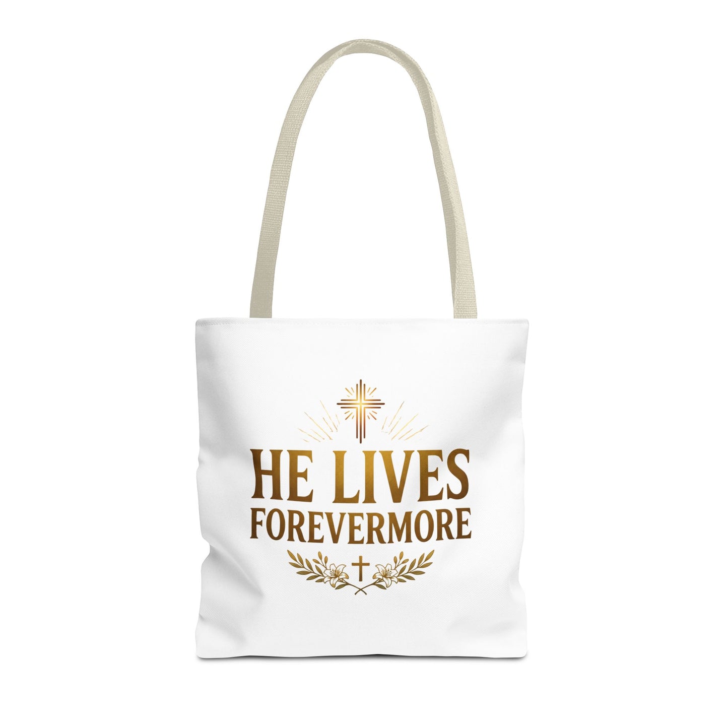 He Lives Forevermore Tote Bag – Christian Faith Cross Easter Canvas Tote