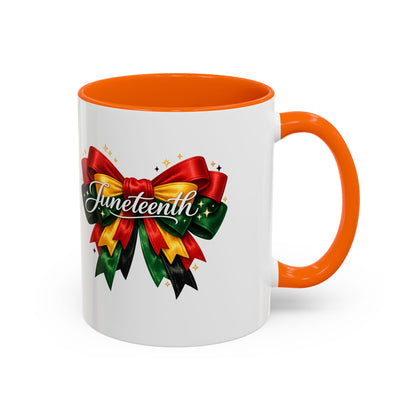 Juneteenth Ribbon Coffee Mug — Black/Red/Green Celebration Accent Mug