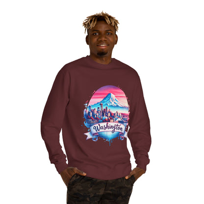 Washington Scenic Crewneck Sweatshirt — Mountain & City Skyline Design