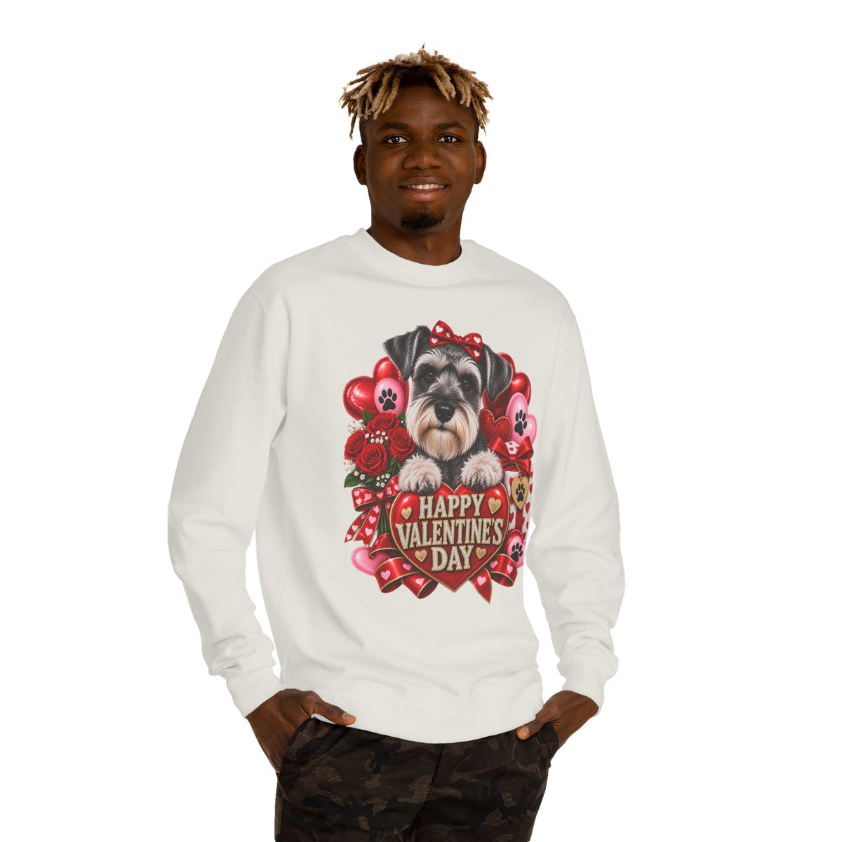 Valentine's Day Dog Sweatshirt — Cute Schnauzer "Happy Valentine's Day" Crewneck