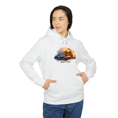 9/11 Never Forget Hoodie — Firefighter Helmet & Flag Tribute