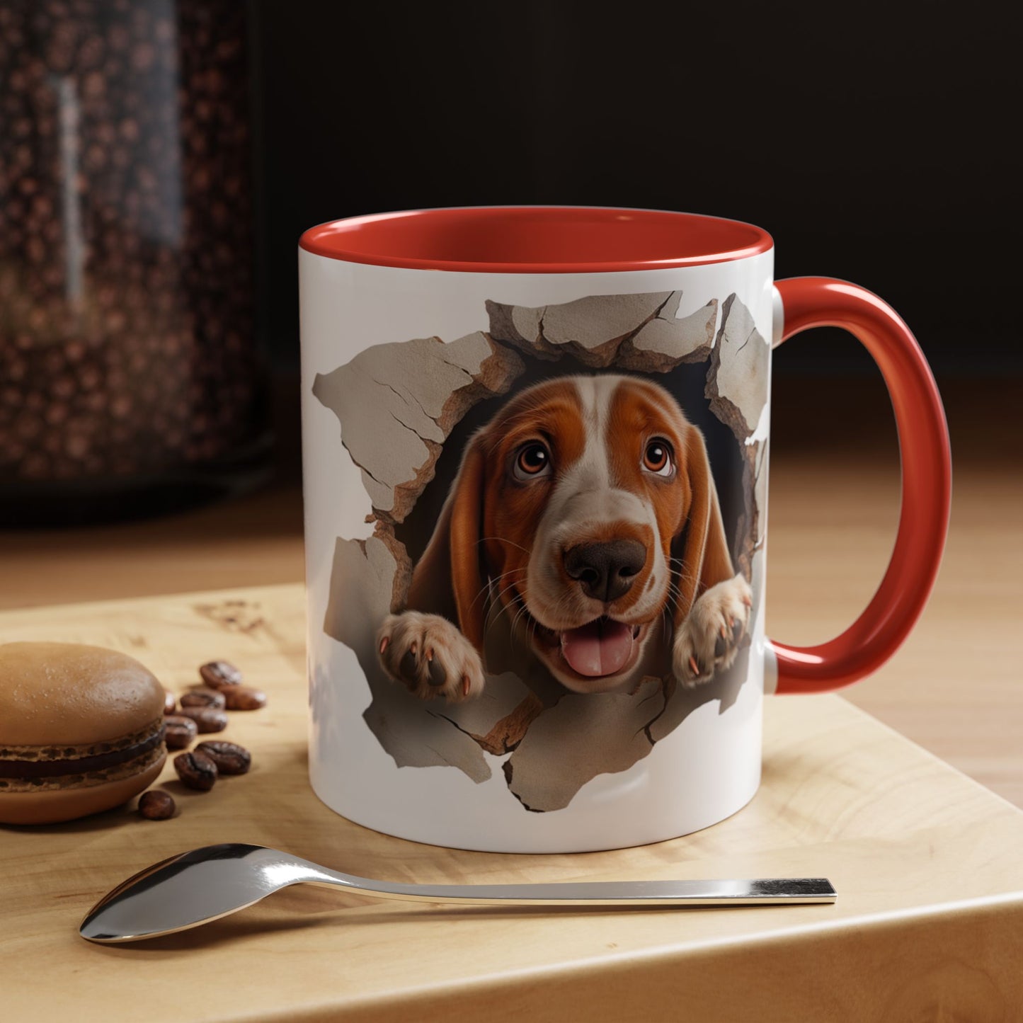 Basset Hound Peek-A-Boo Accent Coffee Mug — Cute Dog Face 11/15oz