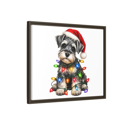 Holiday Schnauzer Canvas Print — Framed Matte Wall Art with Christmas Lights