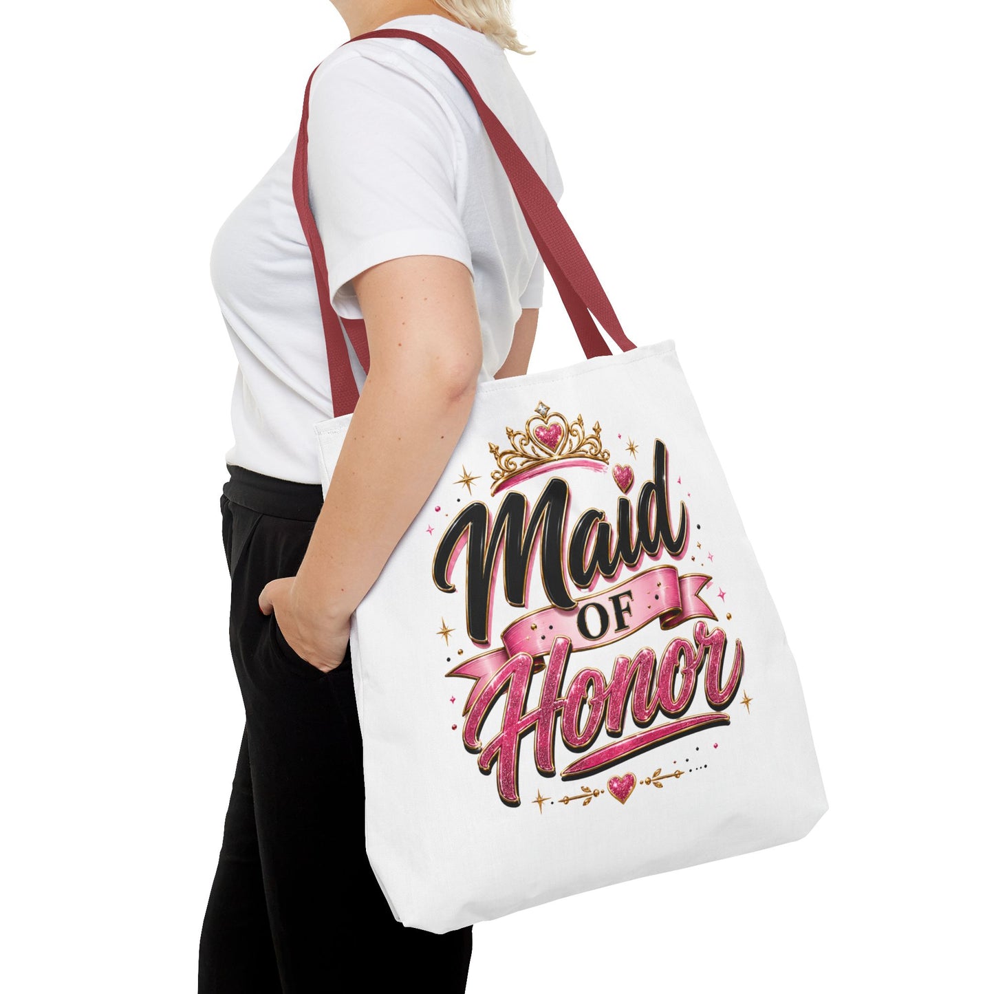 Maid of Honor Tote Bag — Pink Crown Bridal Party Tote for Weddings & Bachelorette