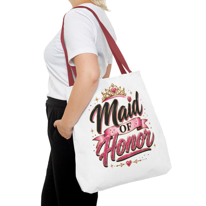 Maid of Honor Tote Bag — Pink Crown Bridal Party Tote for Weddings & Bachelorette