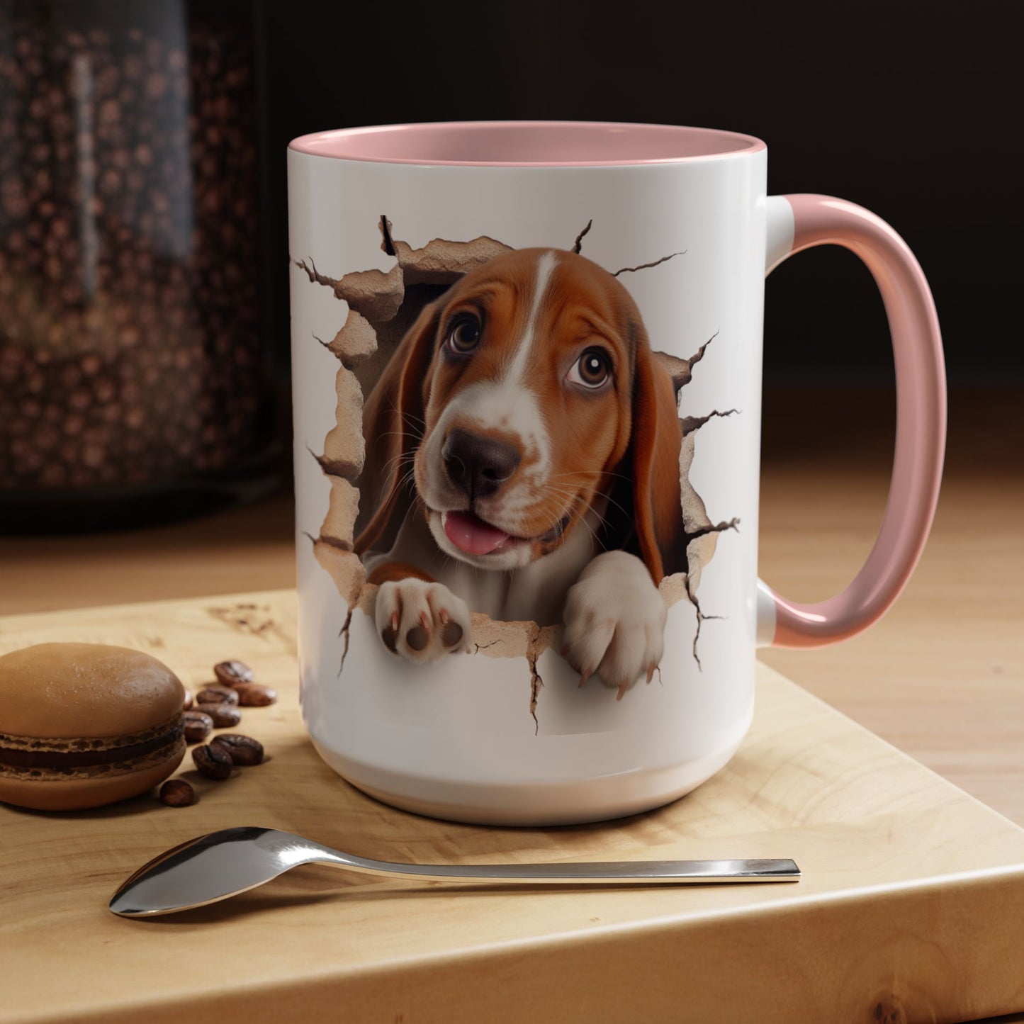 Basset Hound Peekaboo Accent Coffee Mug — Cute Dog Lover Gift (11/15 oz)