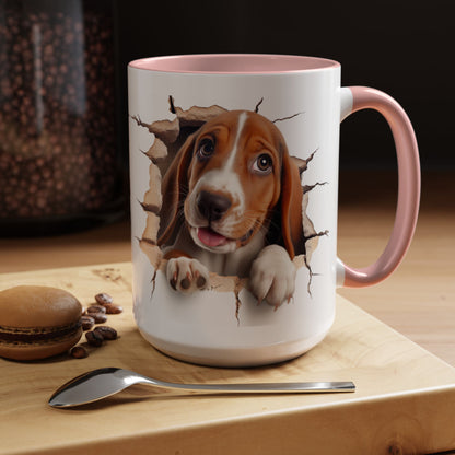 Basset Hound Peekaboo Accent Coffee Mug — Cute Dog Lover Gift (11/15 oz)