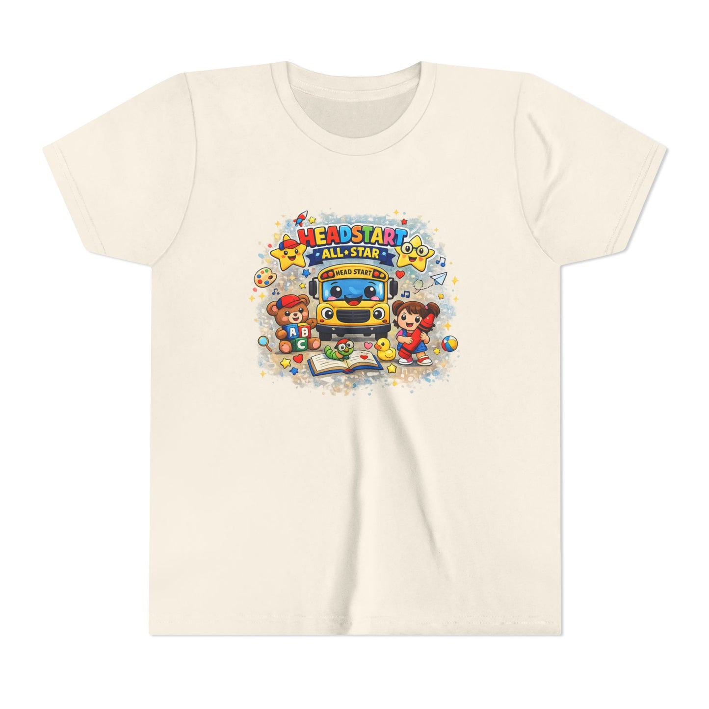 Youth Tee — "Headstart All-Star" Cute School Bus & Characters Back-to-School Shirt