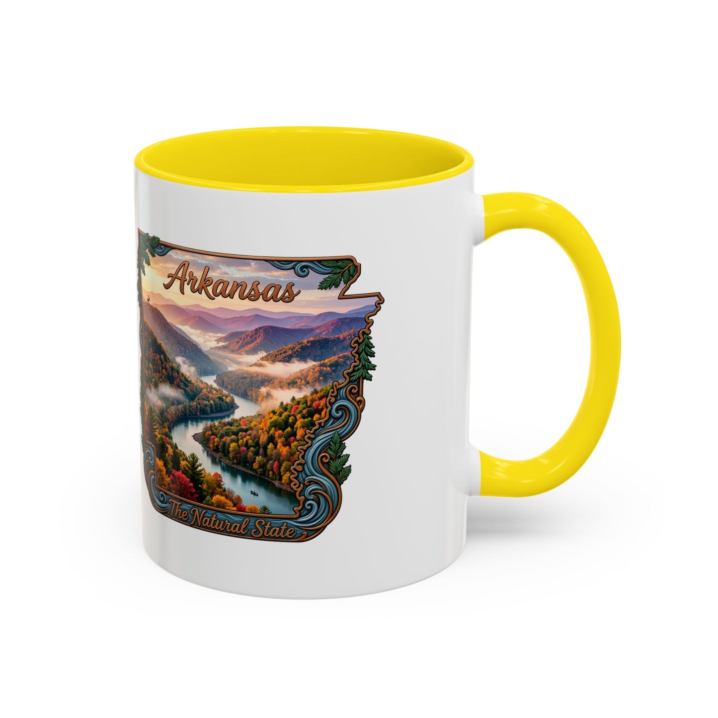 Arkansas Scenic Coffee Mug — Vintage State Map River Landscape (11/15 oz)