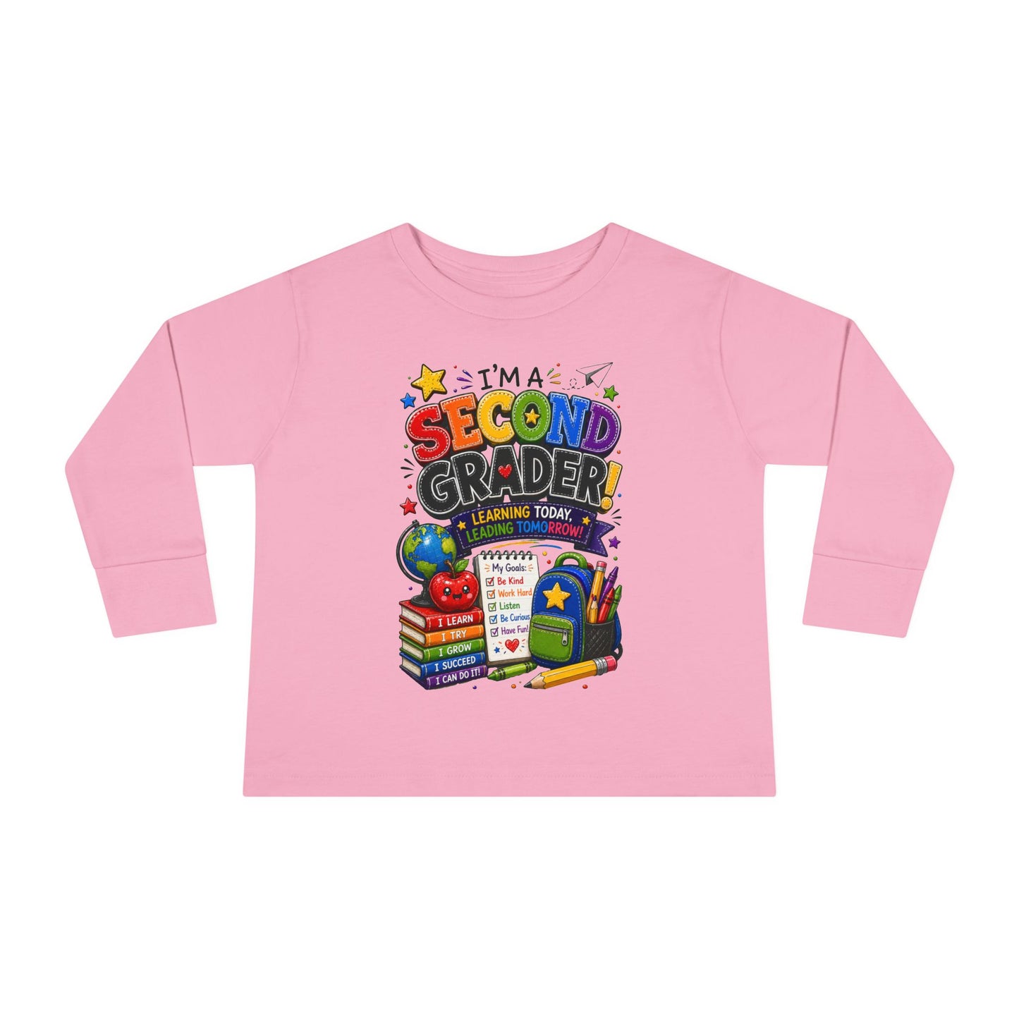 Toddler Long Sleeve Tee — "I'm a Second Grader!" Back-to-School Graphic Shirt