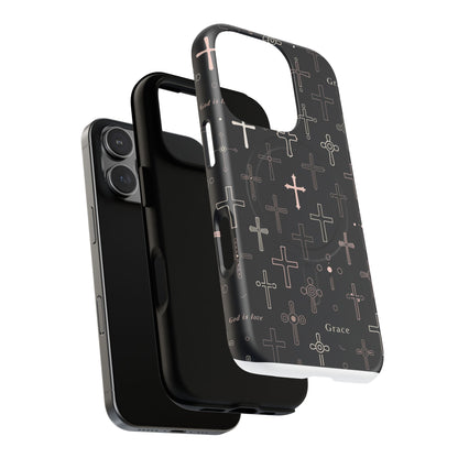 Magnetic Phone Case — Black Crosses "Grace" Protective Cover