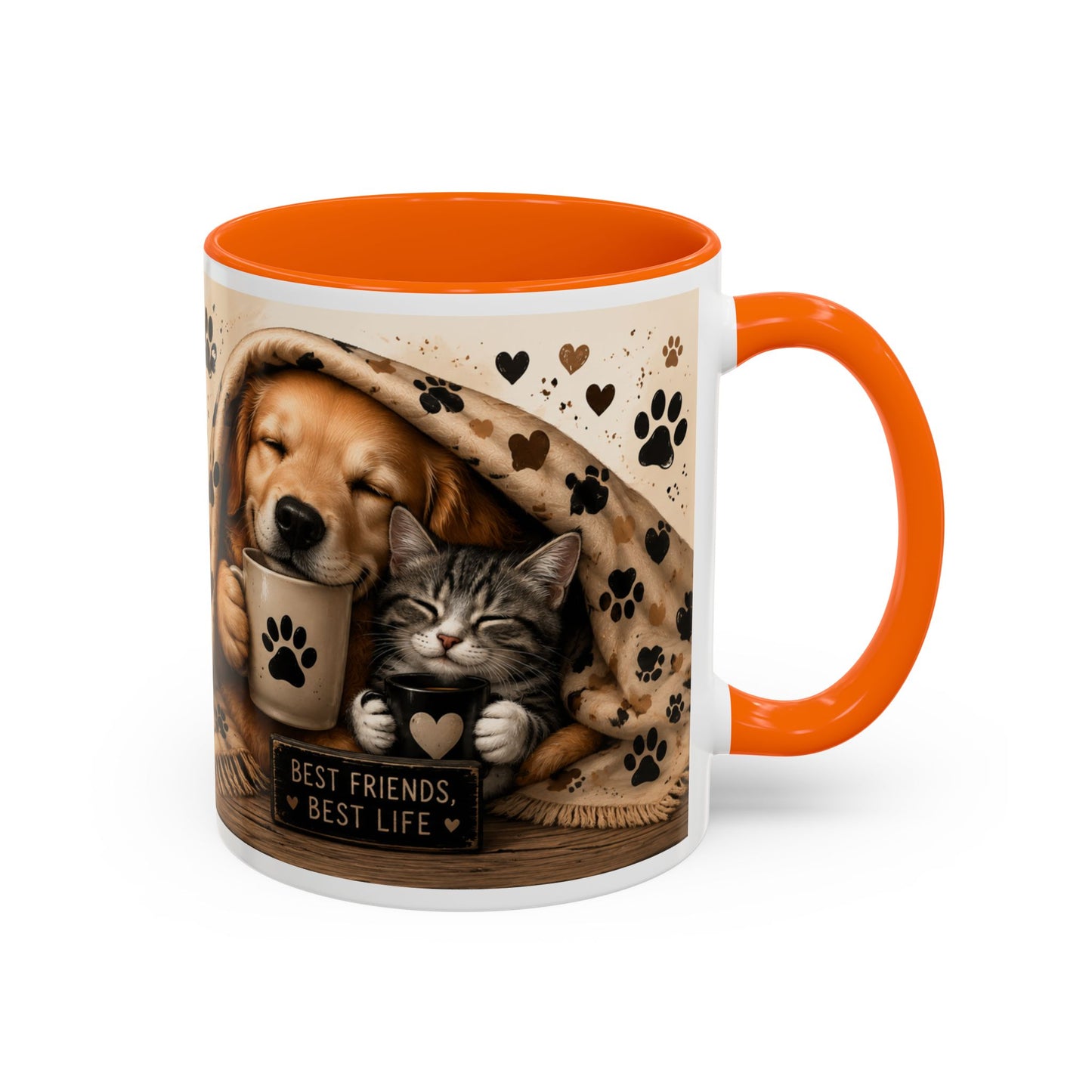 Dog and Cat Coffee Mug – "Best Friends, Best Life" Accent Tea Cup (11/15oz)
