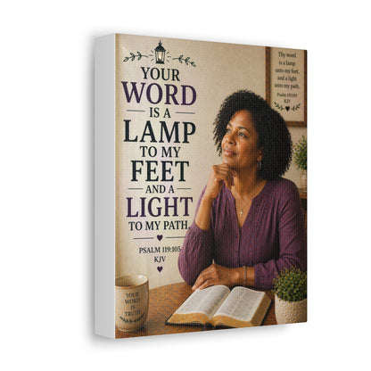 Stretched Canvas - "Your Word Is a Lamp to My Feet" Inspirational Scripture Wall Art (Psalm 119:105)