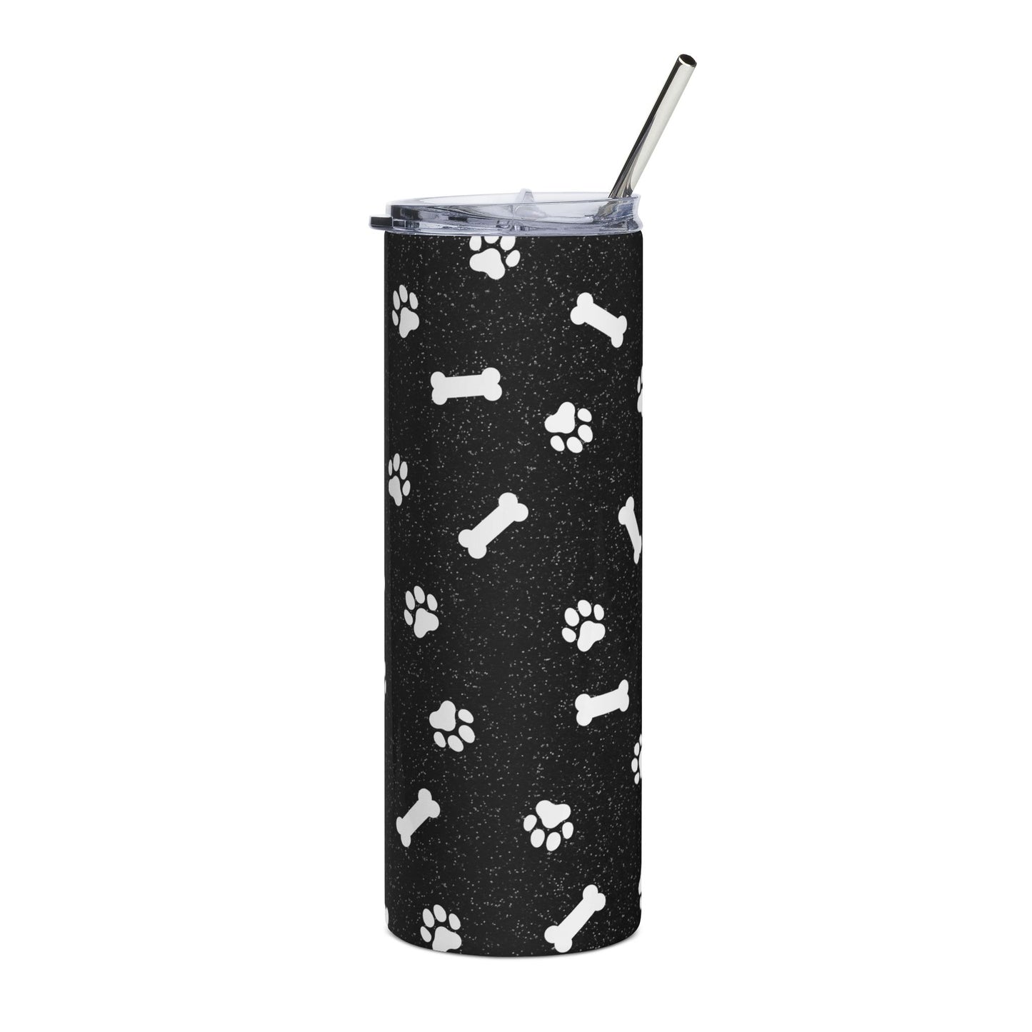 20oz Stainless Tumbler — Black Paw Prints & Bones Travel Cup