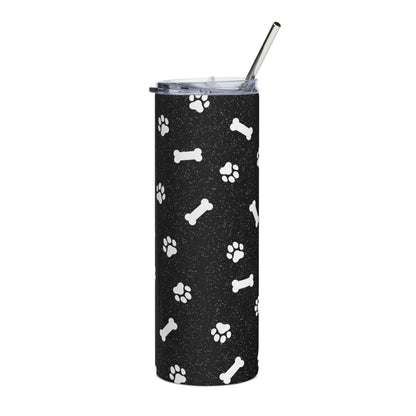 20oz Stainless Tumbler — Black Paw Prints & Bones Travel Cup