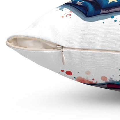 Never Forget 9/11 Memorial Throw Pillow — Firefighter Helmet & American Flag