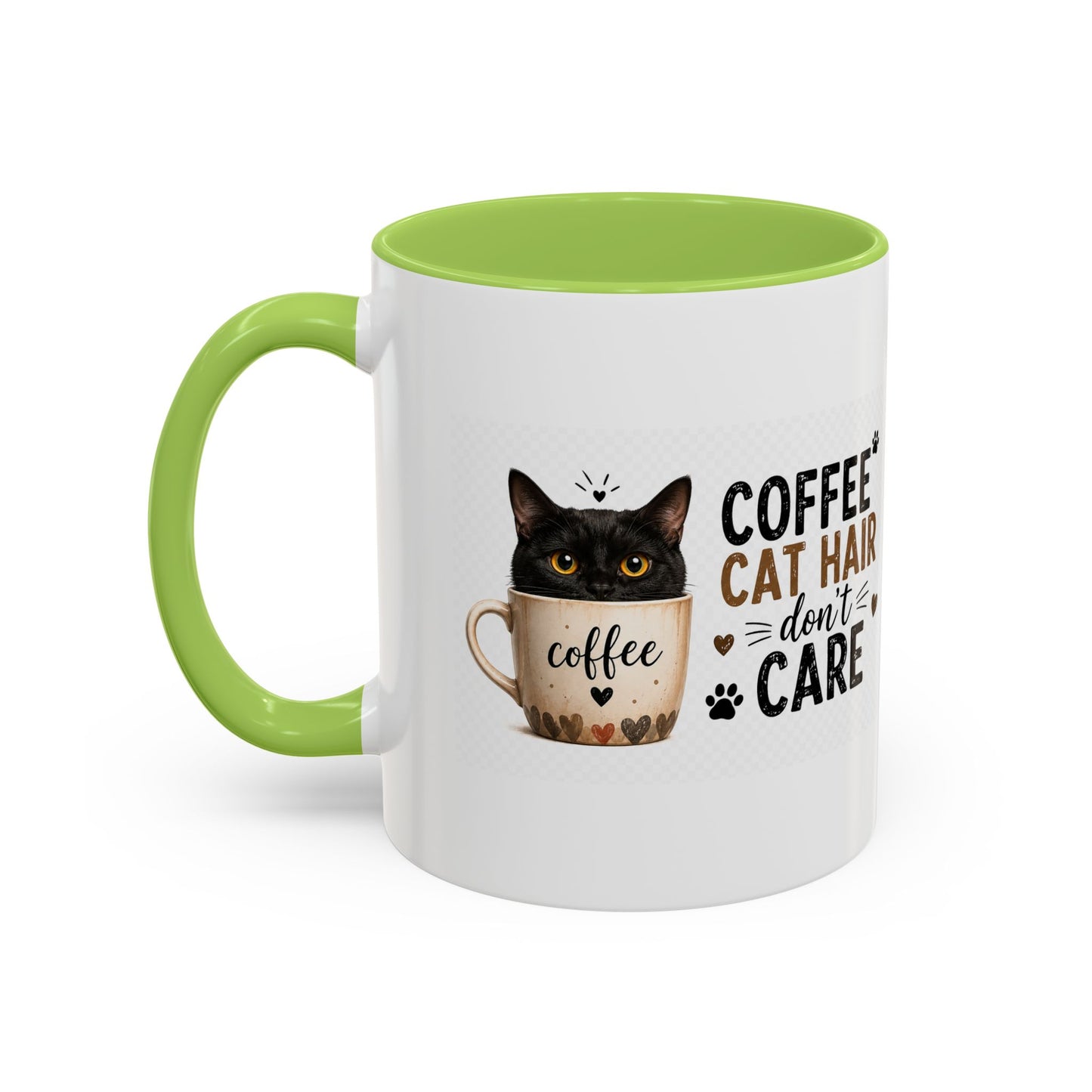 Coffee & Cat Hair Mug — "Coffee, Cat Hair, Don't Care" Accent Ceramic Coffee Mug (11/15oz)