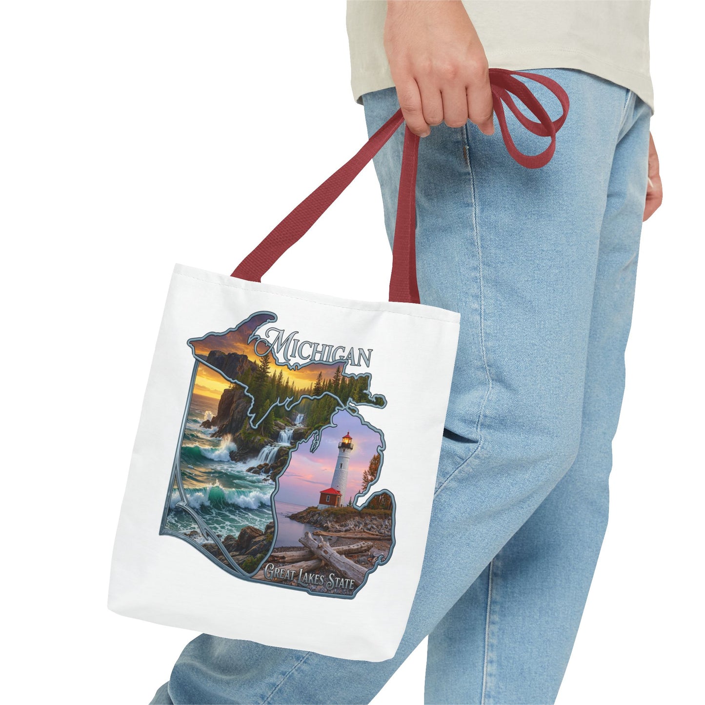 Michigan Lighthouse Tote Bag — Great Lakes Scenic State Travel Tote