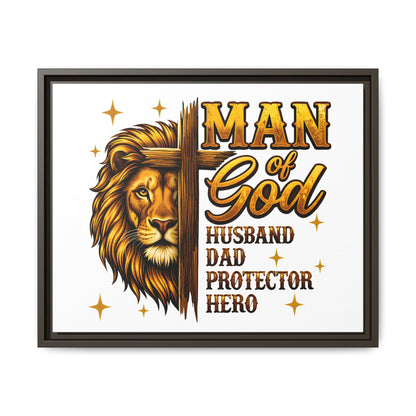 Man of God Framed Canvas Art — 'Man of God: Husband, Dad, Protector, Hero' Religious Wall Decor