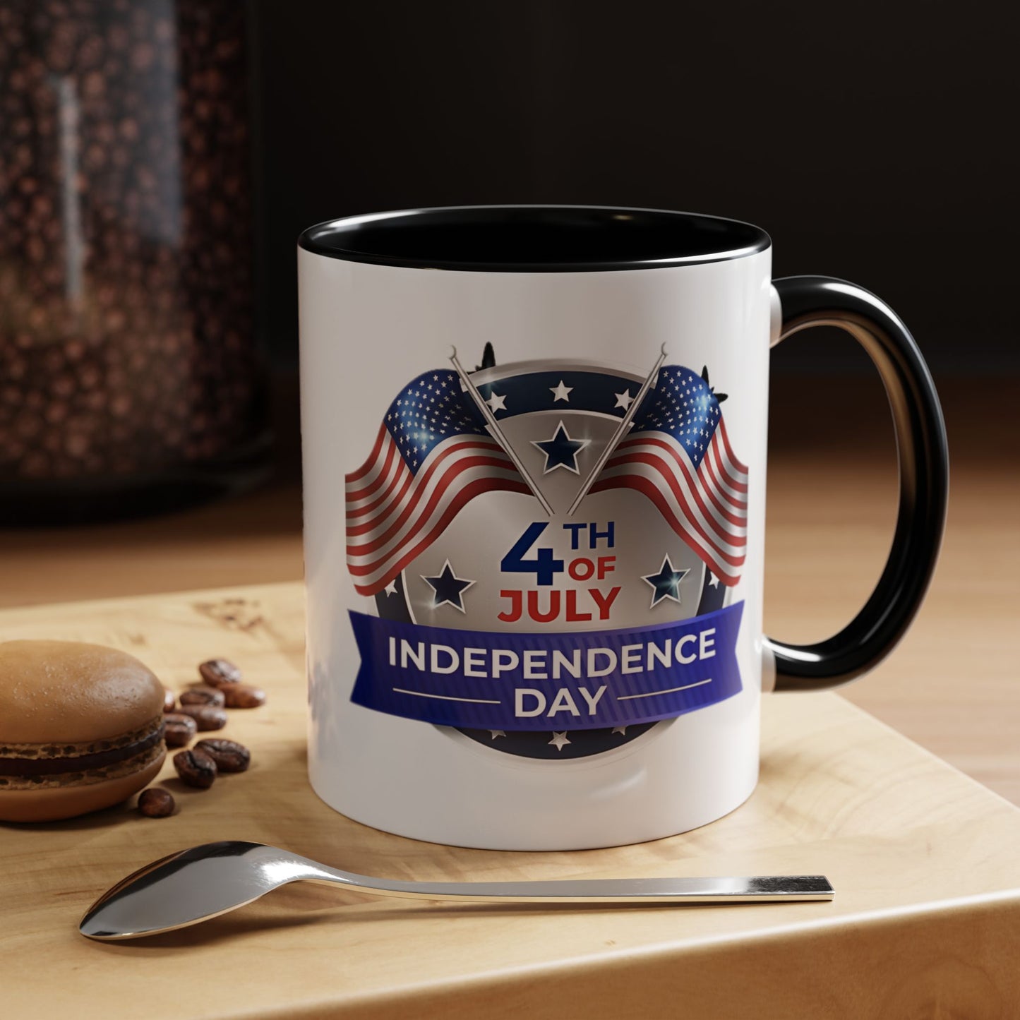 4th of July Independence Day Coffee Mug - Patriotic American Flag Accent