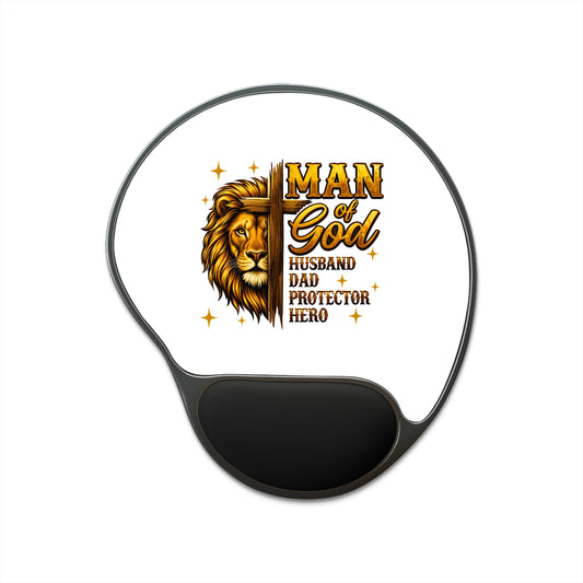 Man of God Lion Mouse Pad with Wrist Rest – Husband, Dad, Protector Gift