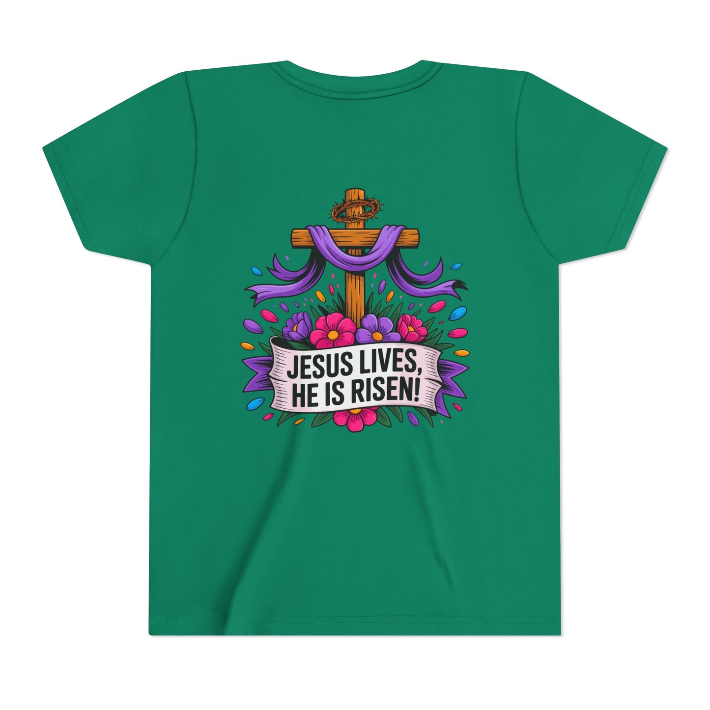 Youth Tee — "Jesus Lives, He Is Risen!" Easter Christian Tee
