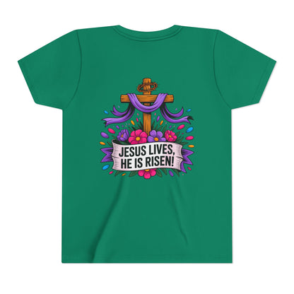 Youth Tee — "Jesus Lives, He Is Risen!" Easter Christian Tee