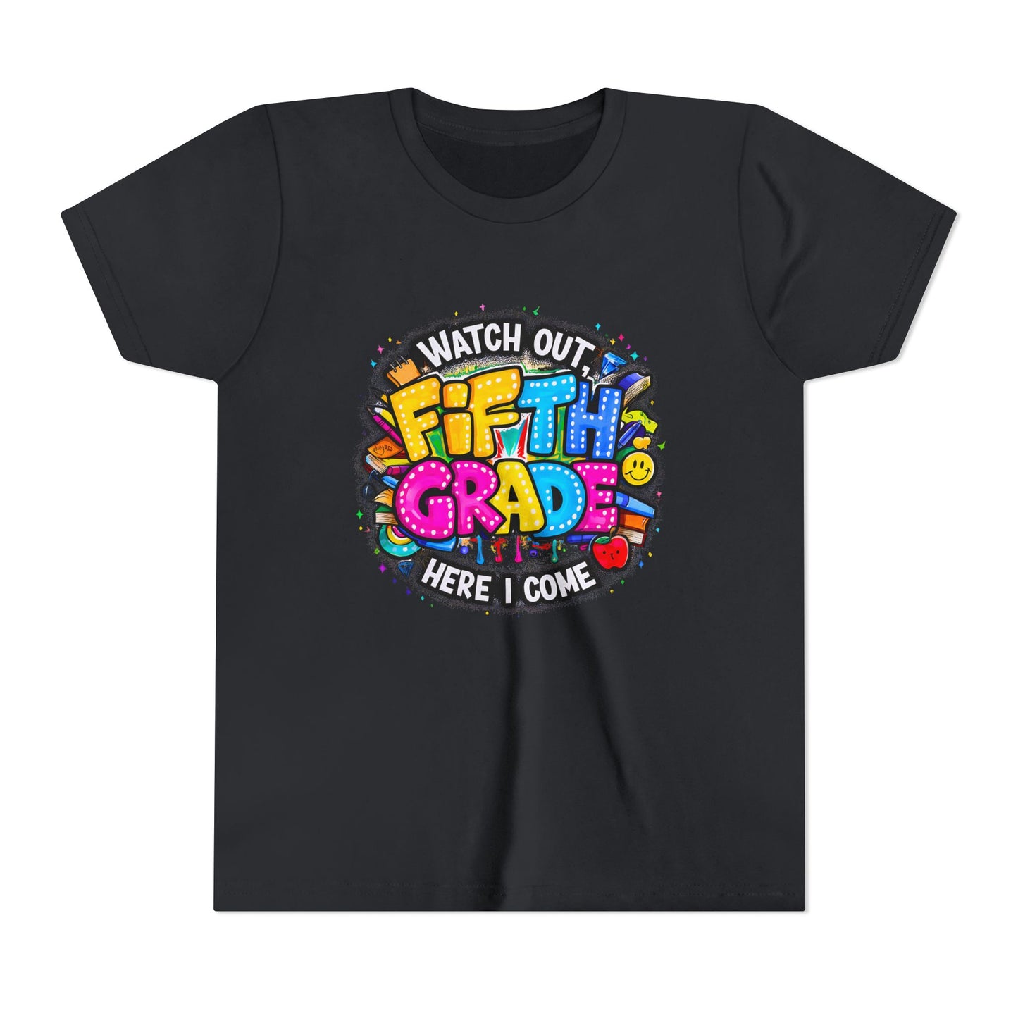 Fifth Grade T‑Shirt for Kids - "Watch Out Fifth Grade Here I Come" Back-to-School Tee