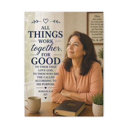 All Things Work Together For Good Stretched Canvas – Romans 8:28 Inspirational Christian Wall Art