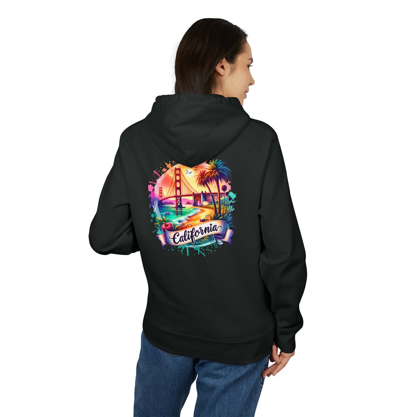 California Sunset Hoodie — Colorful Golden Gate Palm Beach Graphic
