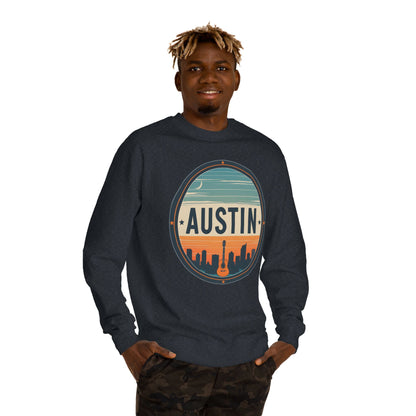 Austin Skyline Crewneck Sweatshirt — Retro Guitar City Logo