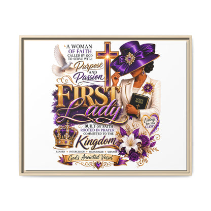 First Lady Faith Wall Art — Framed Matte Canvas (Purple & Gold)