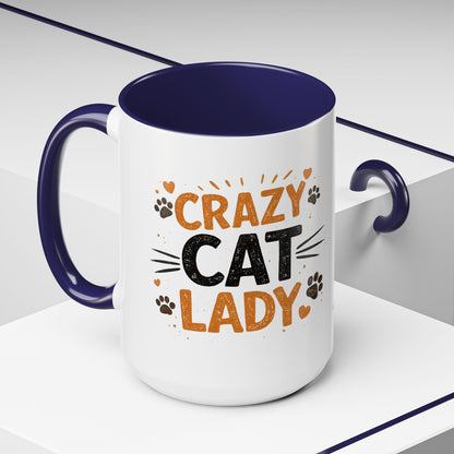Cat Mug — "Crazy Cat Lady" Cute Kitten Accent Coffee Mug (11/15 oz)