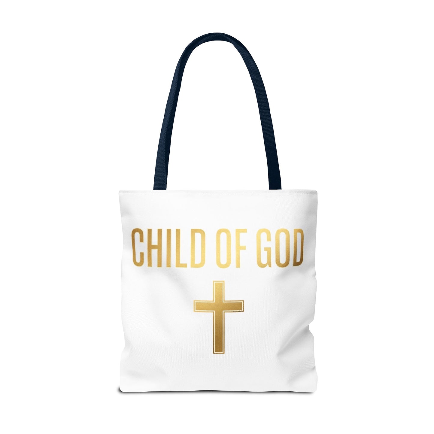 Child of God Tote Bag — Gold Cross Religious Canvas Tote