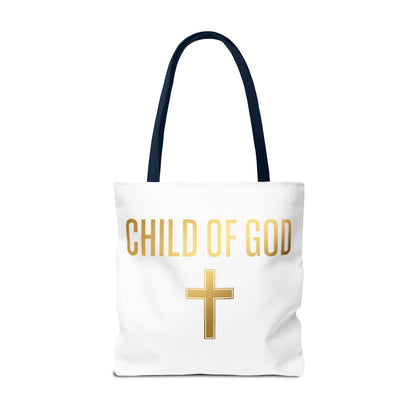 Child of God Tote Bag — Gold Cross Religious Canvas Tote