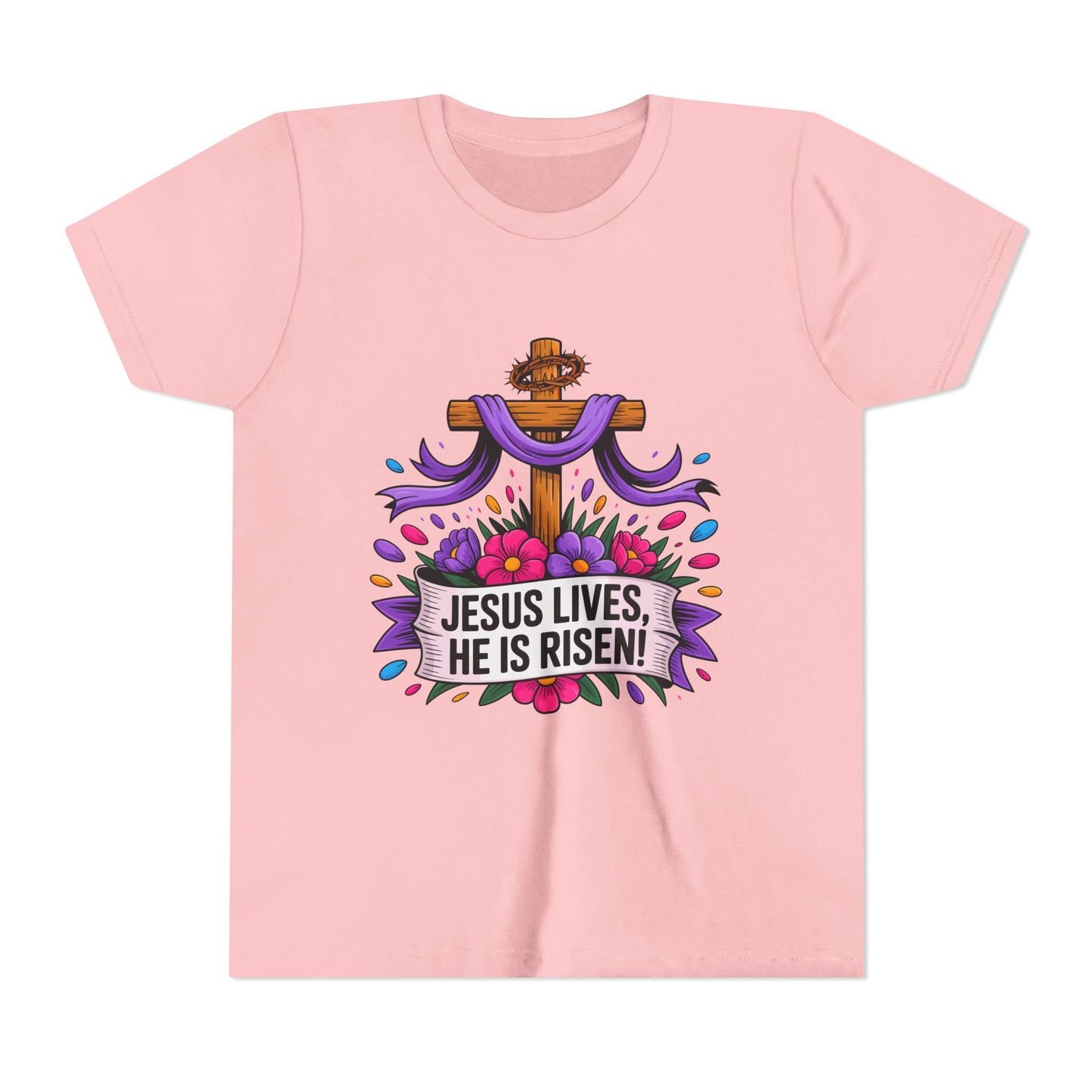 Youth Tee — "Jesus Lives, He Is Risen!" Easter Christian Tee