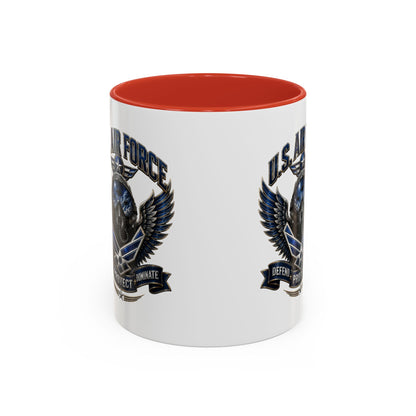 U.S. Air Force Emblem Accent Coffee Mug — Defend Protect Dominate (11/15oz)