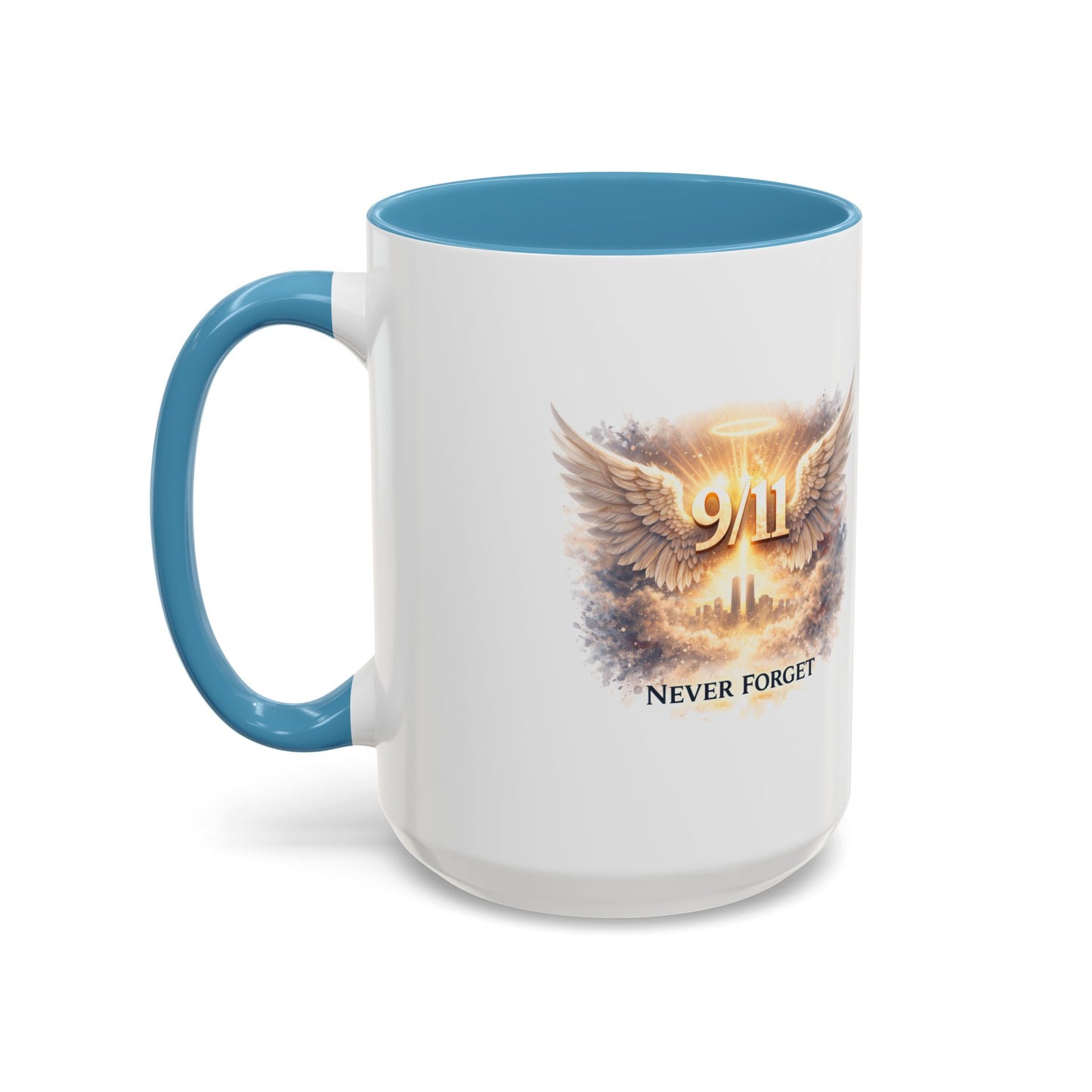 9/11 Never Forget Accent Coffee Mug — Memorial Tribute Ceramic Mug