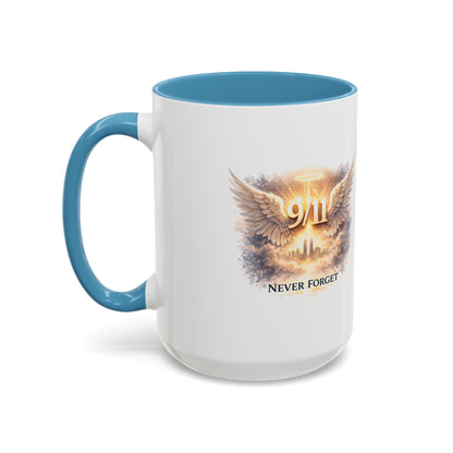 9/11 Never Forget Accent Coffee Mug — Memorial Tribute Ceramic Mug