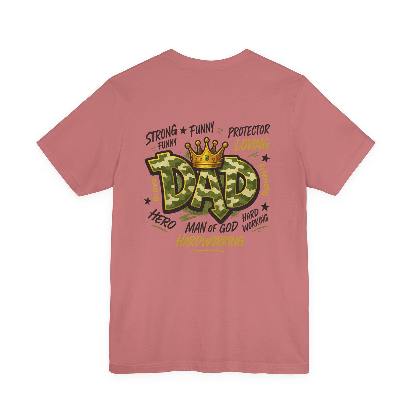 Dad Camo Crown T-Shirt — 'DAD' Graphic with 'Man of God, Hardworking' Father's Day Tee