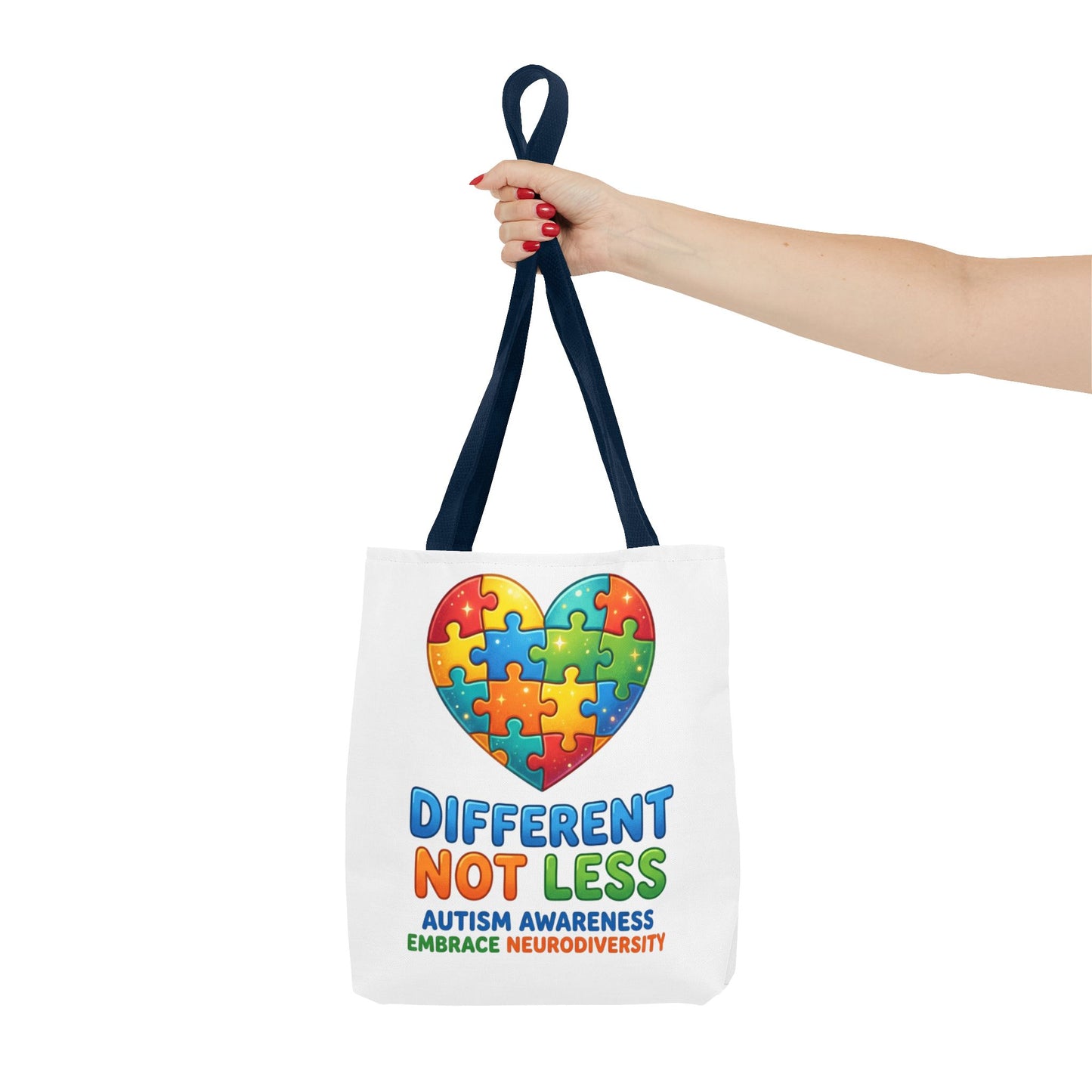 Autism Awareness Tote — "Different Not Less" Puzzle Heart