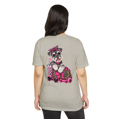 Schnauzer Fashion Tee — Cute Dog with Leopard Bag & 'Faith, Dog, Coffee' Design